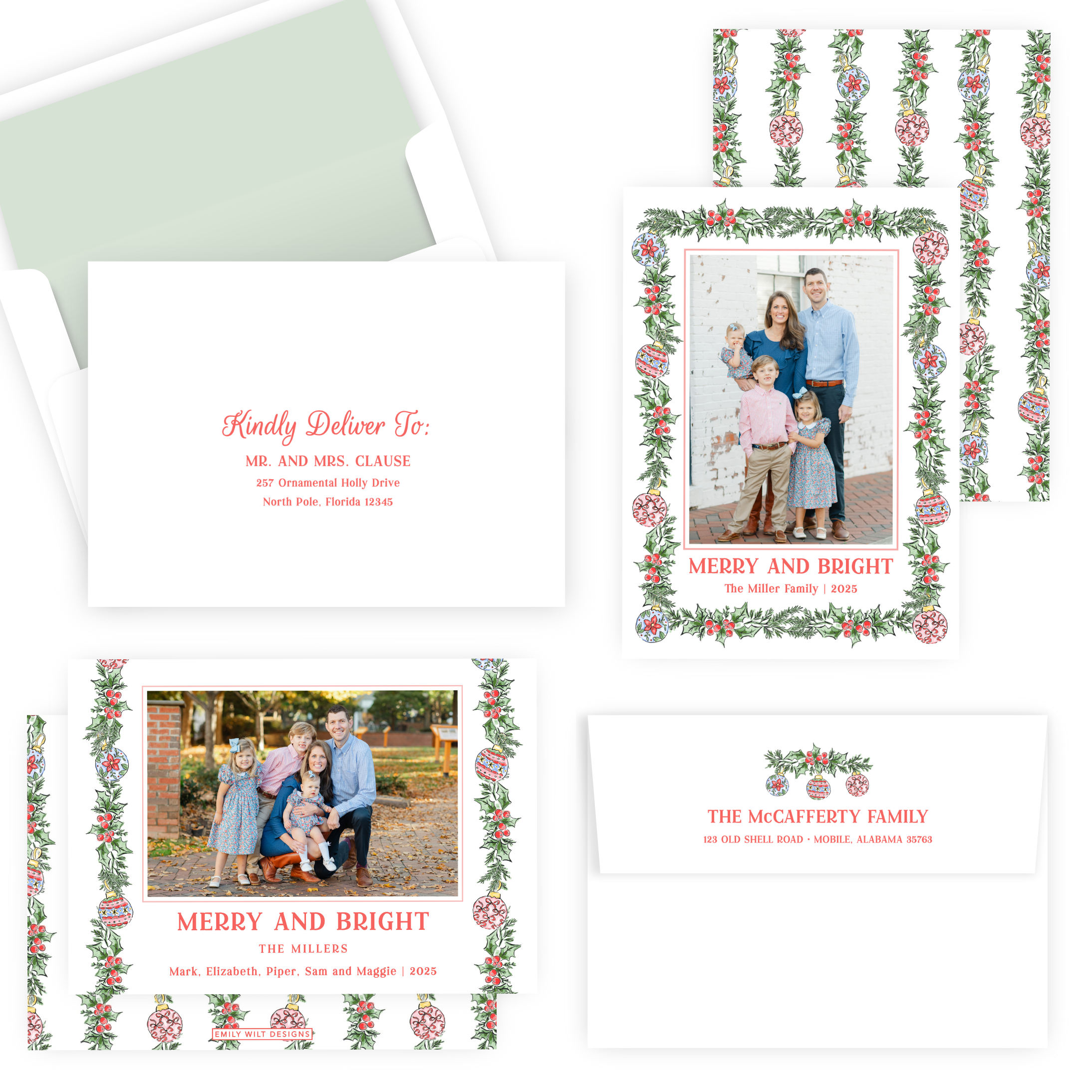 Ornamental Holly Christmas Cards & Stationery | Emily Wilt Designs