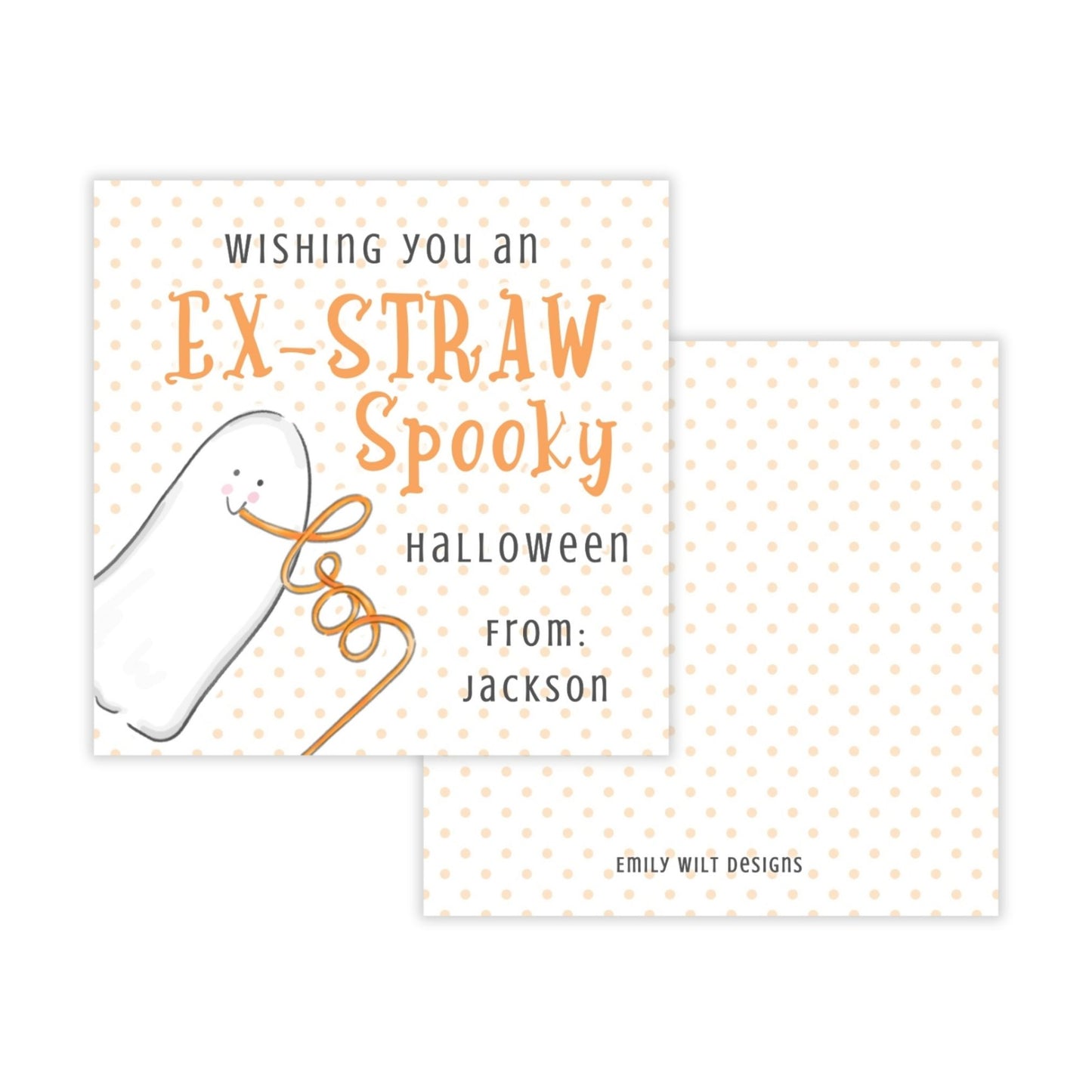 Kids Halloween Tags or Stickers - Straw (Orange)