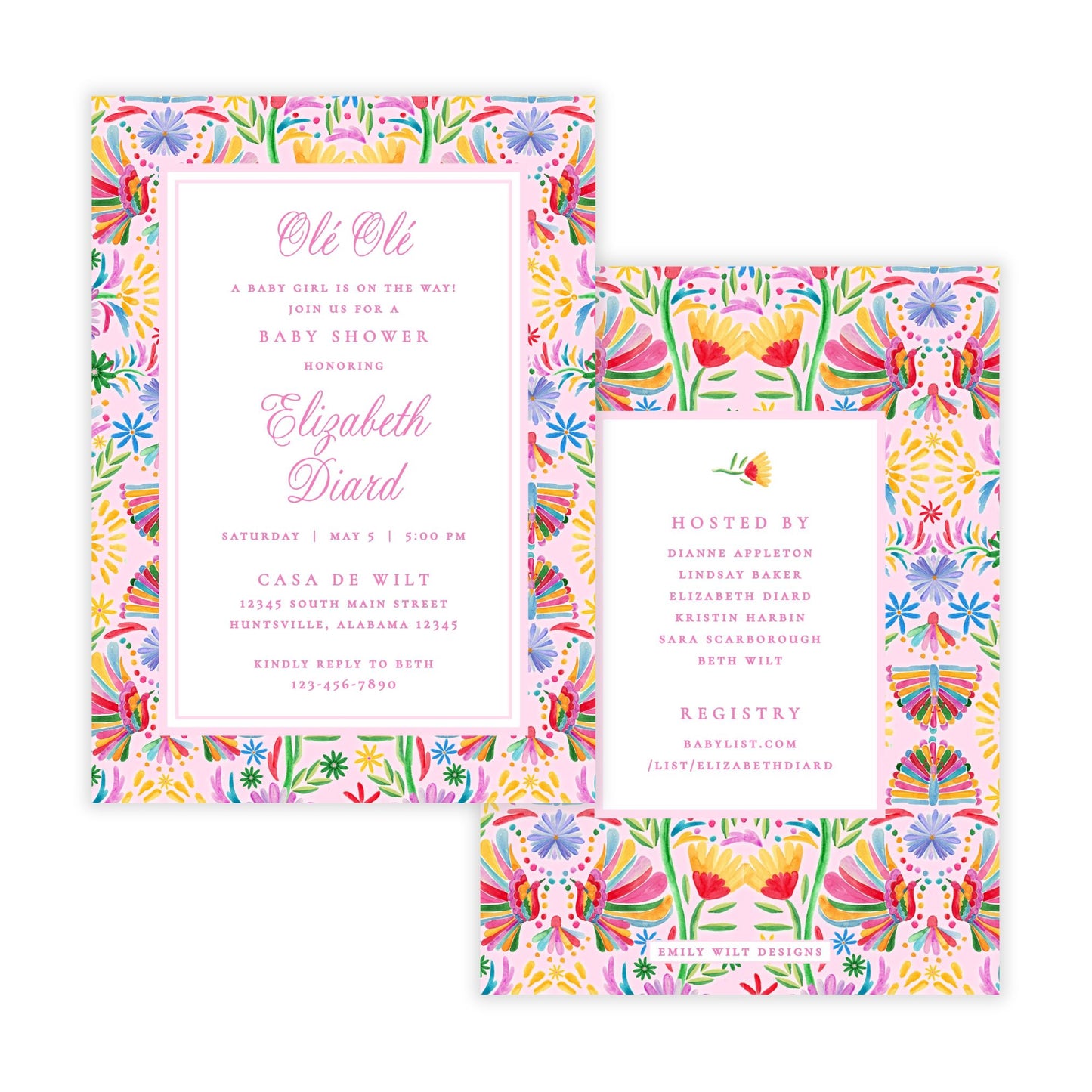Fiesta Baby Shower Invitations - Pink