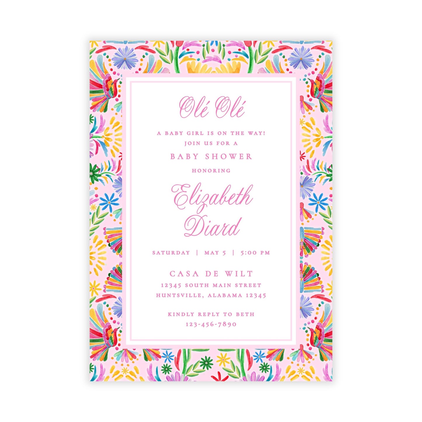 Fiesta Baby Shower Invitations - Pink
