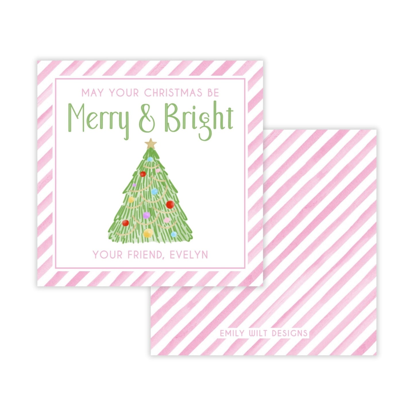 Holiday Gift Tags or Stickers for Kids - Merry and Bright (Pink)