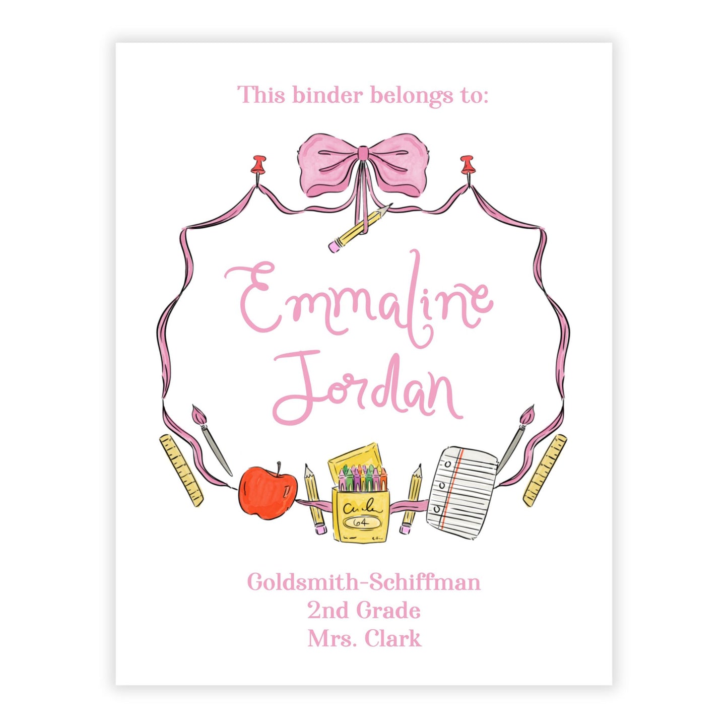 PRINTABLE Binder Cover - Back to School Crest (Pink)