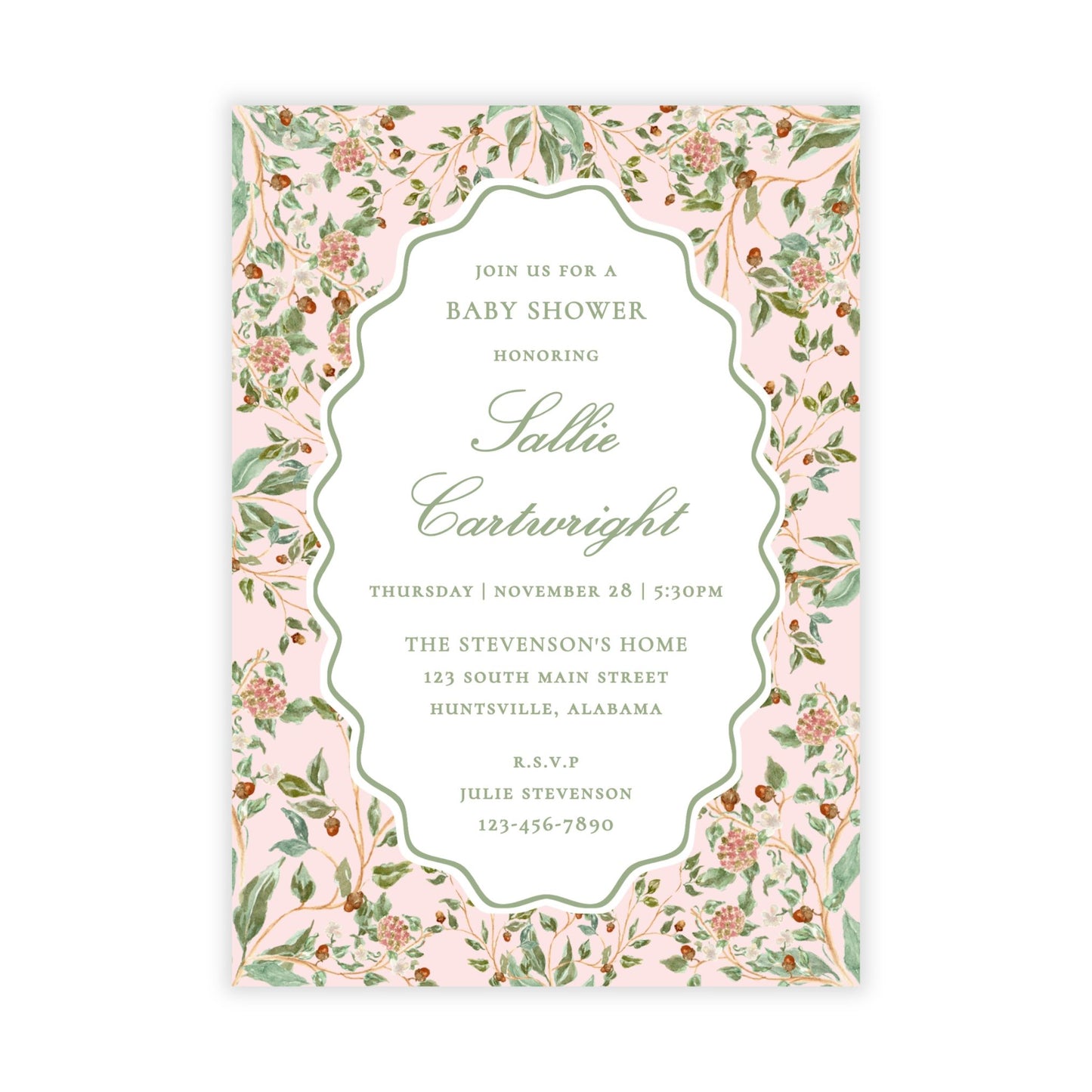 Winter Chinoiserie Baby Shower Invitations - Pink