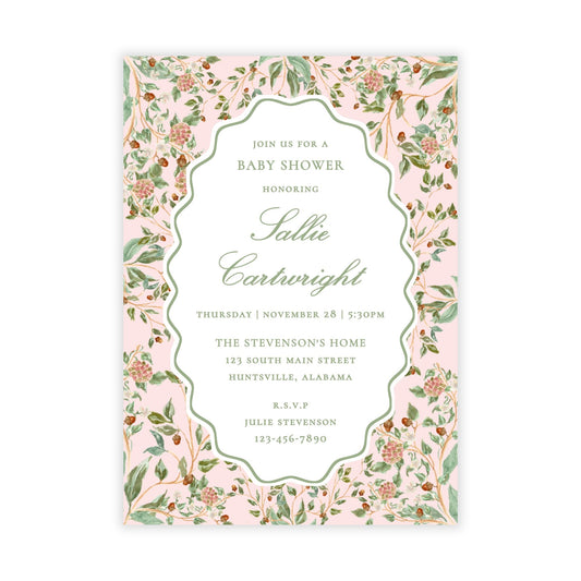 Winter Chinoiserie Baby Shower Invitations - Pink