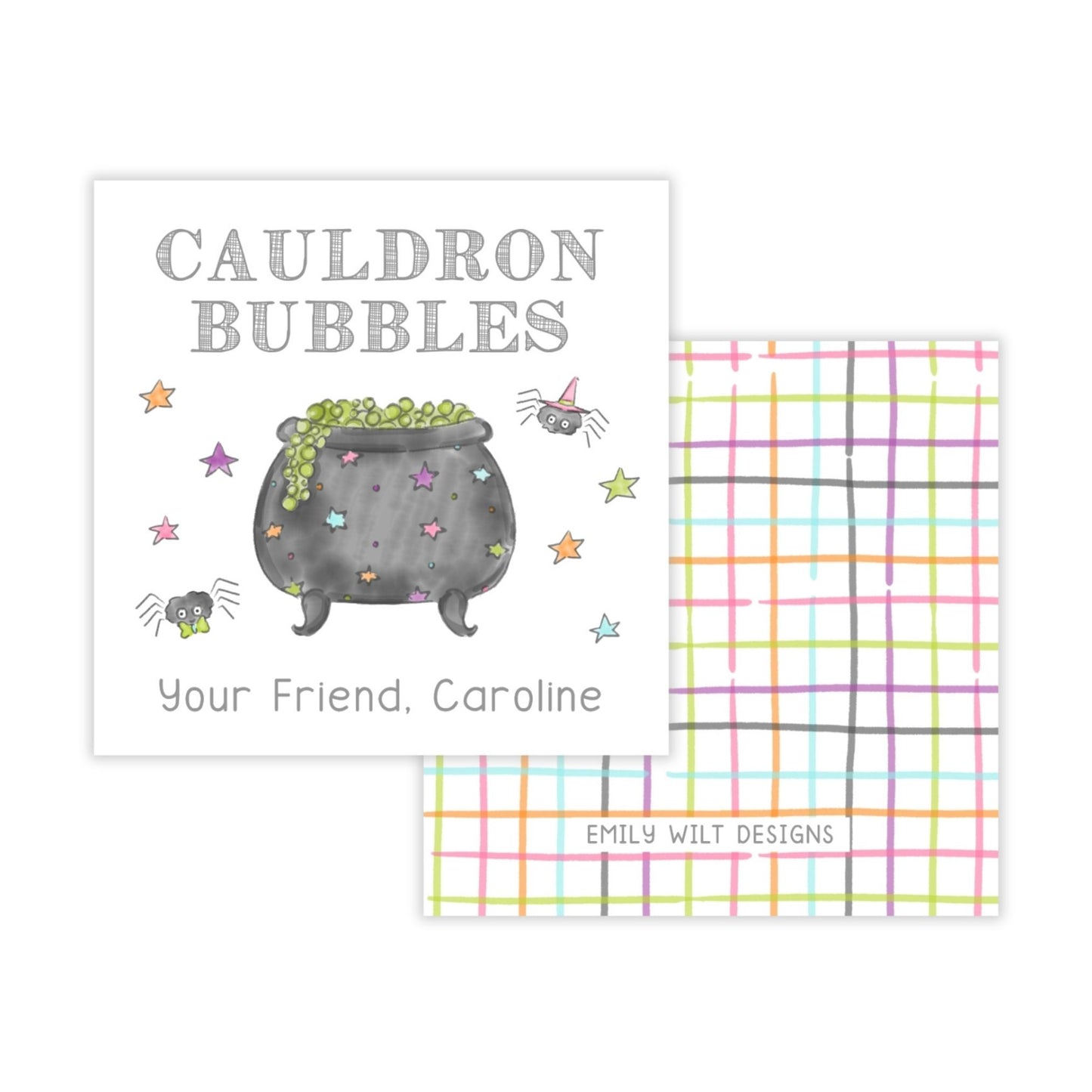 Kids Halloween Tags or Stickers - Cauldron Bubbles