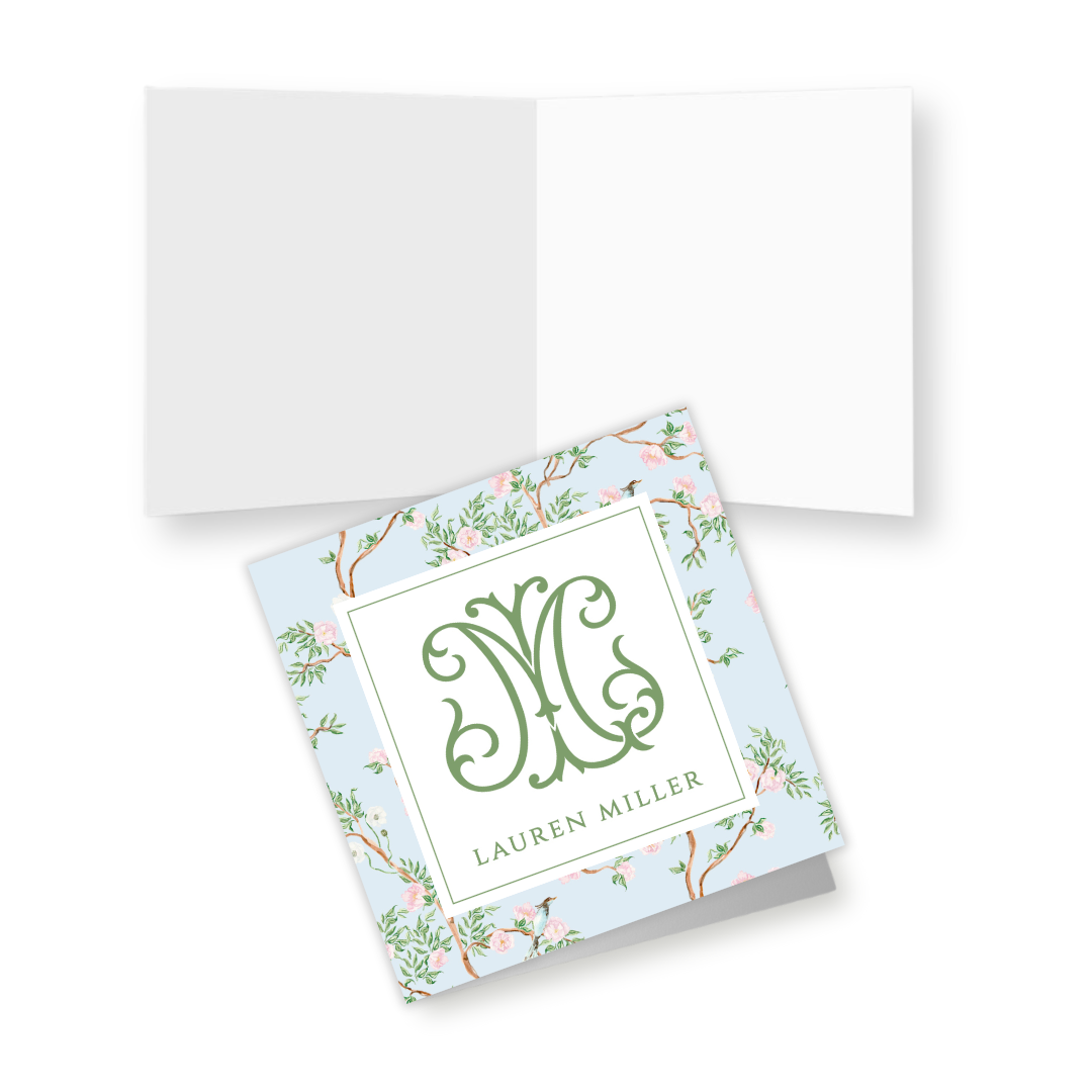 Spring Chinoiserie Blue Personalized Folded Gift Tags with Envelopes
