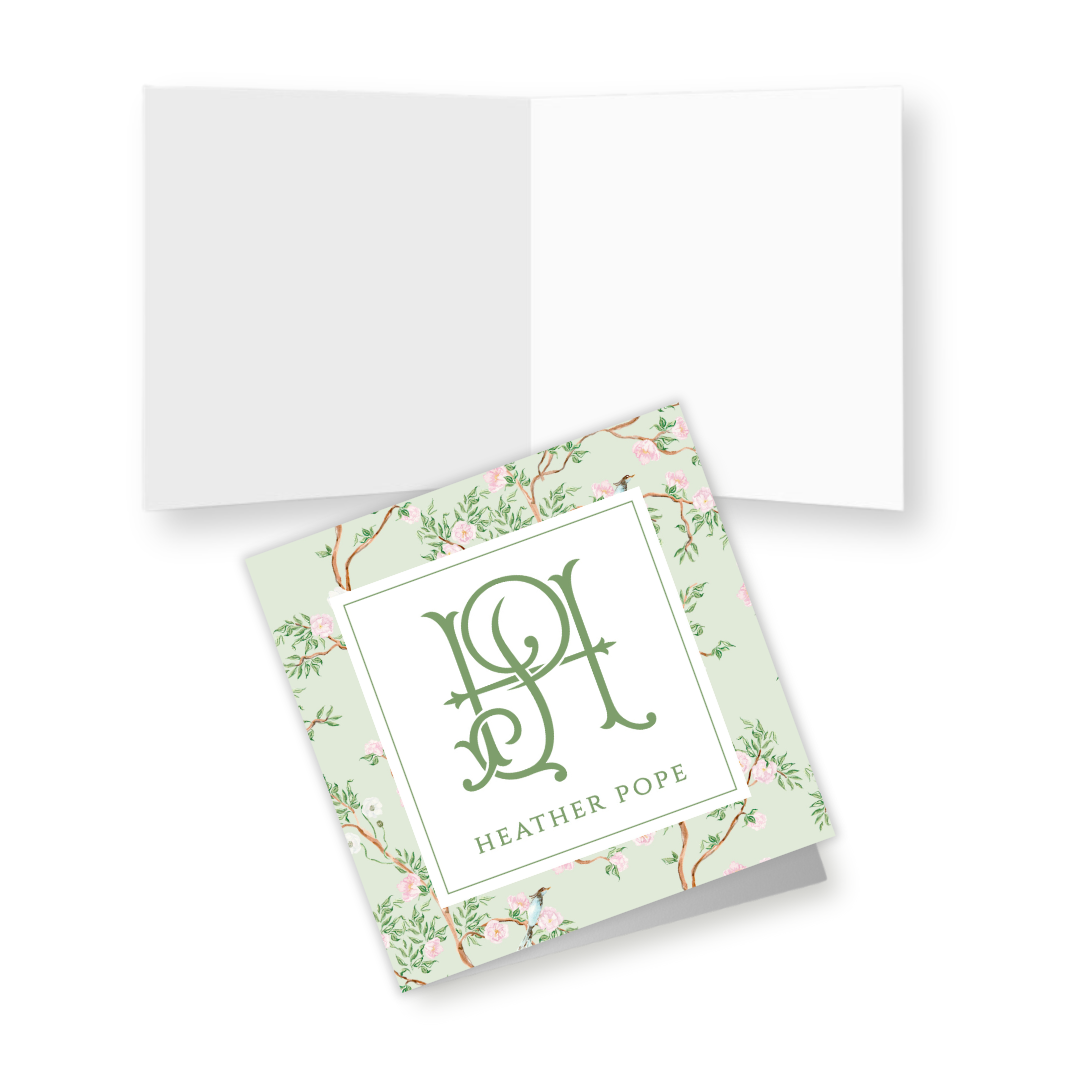 Spring Chinoiserie Green Personalized Folded Gift Tags with Envelopes