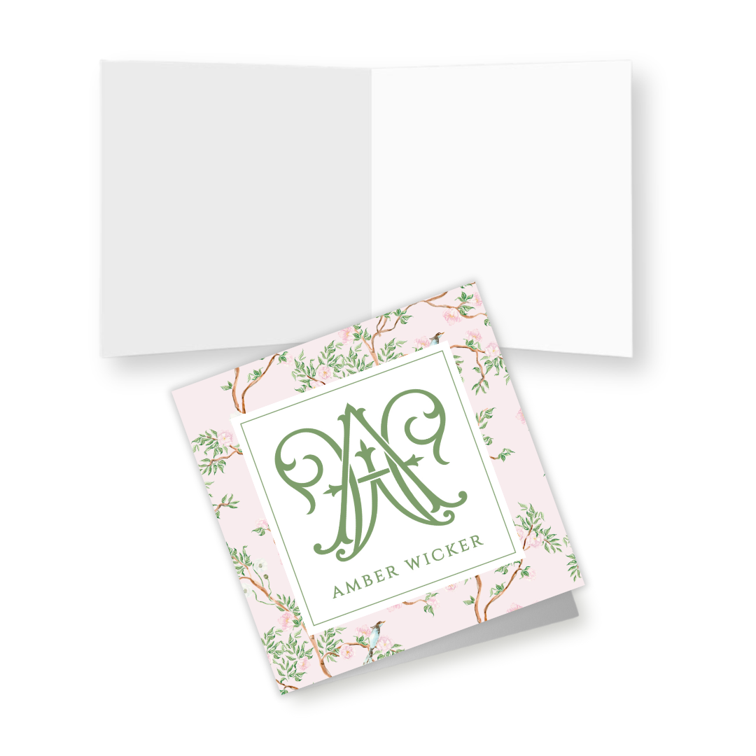 Spring Chinoiserie Pink Personalized Folded Gift Tags with Envelopes