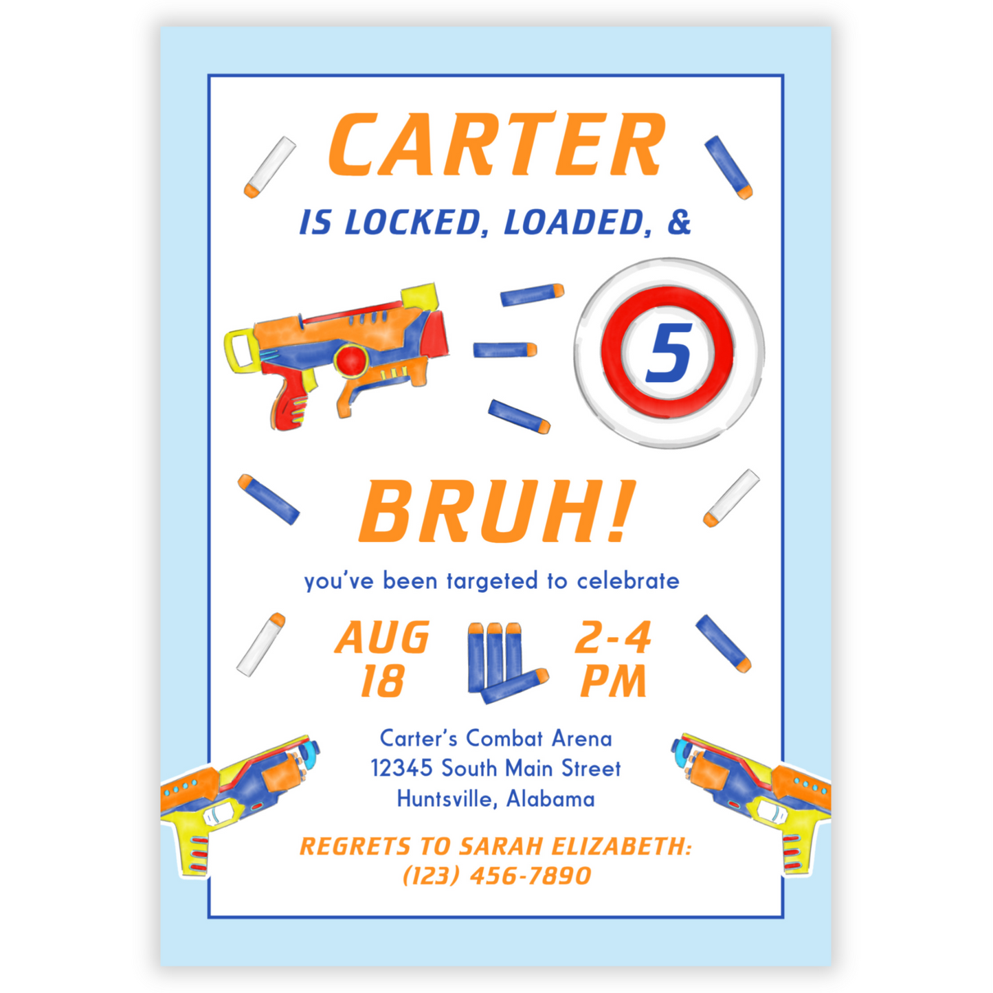 Foam Dart Gun Birthday Invitations