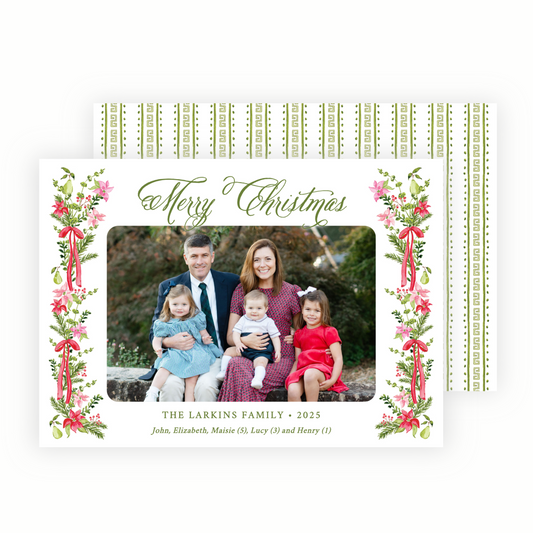 Christmas Photo Card - Poinsettia Garden, Green - Landscape