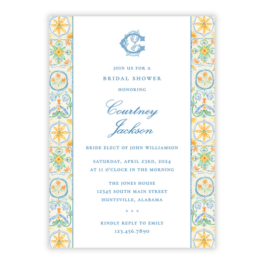 Mediterranean Tile Bridal Shower Invitations