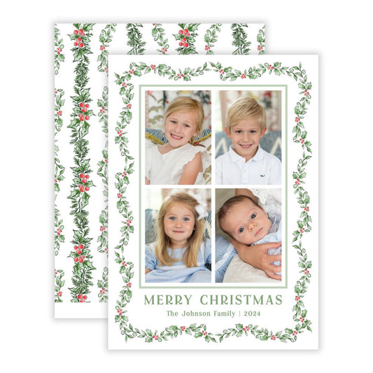 Christmas Photo Card - Scalloped Holly (4 Photos)