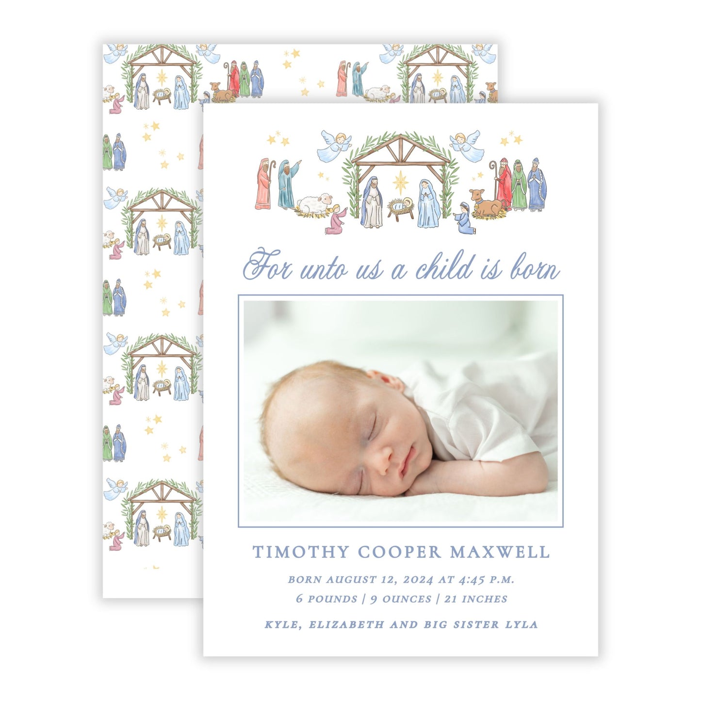 Christmas Photo Card - Festive Nativity - Birth Announcement (Landscape Photo)