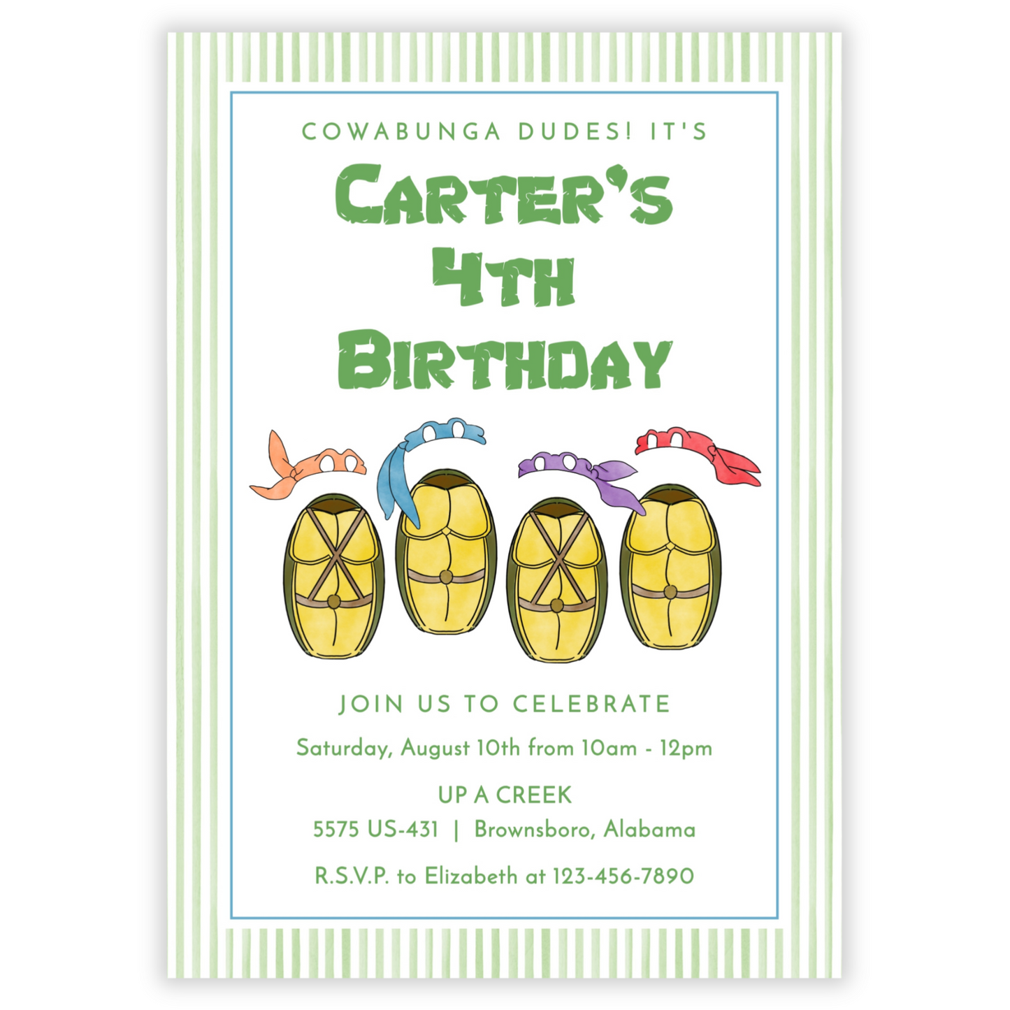 Karate Turtle Birthday Invitations