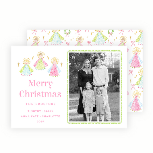 Christmas Photo Card - Christmas Angels, Pink - Landscape