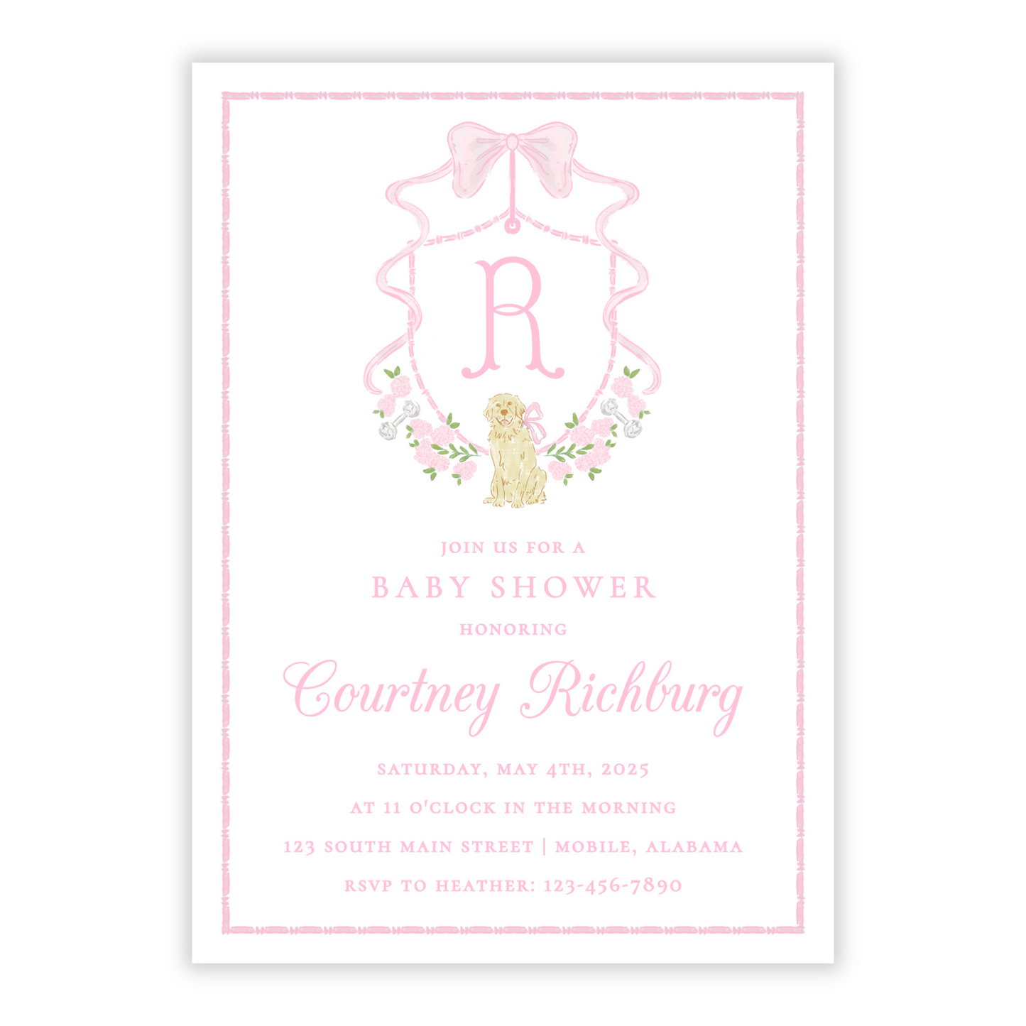 Golden Retriever Baby Shower Invitations (Pink)