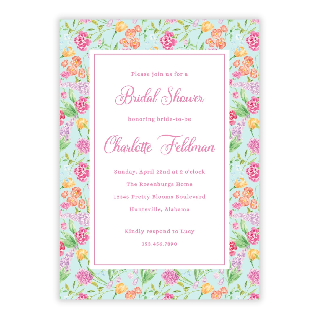 Genevieve's Garden Frame Bridal Shower Invitations (Mint)
