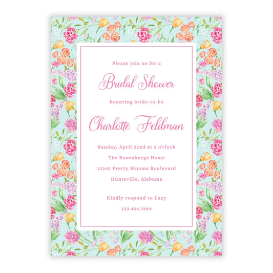 Genevieve's Garden Frame Bridal Shower Invitations (Mint)