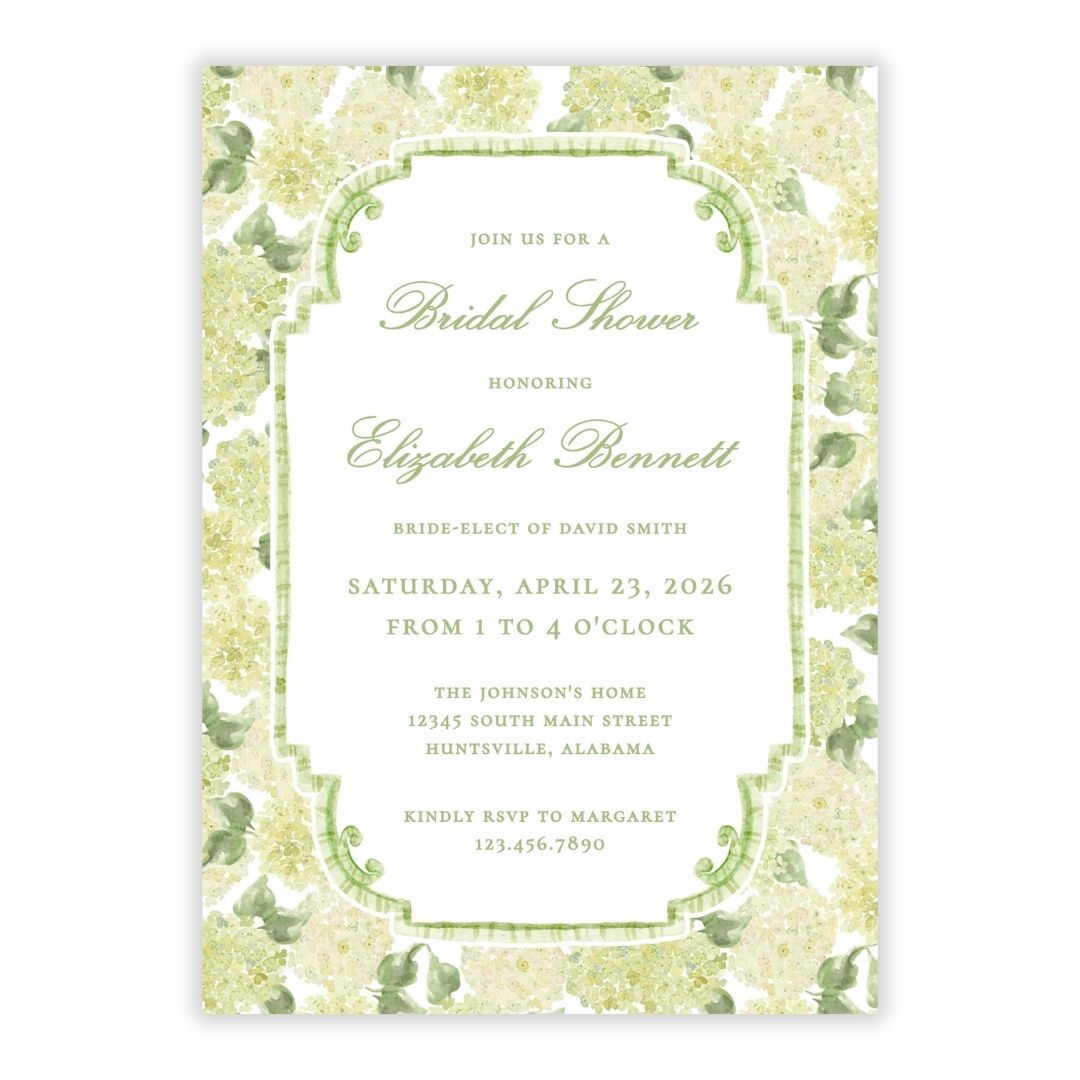 Limelight Hydrangea Bridal Shower Invitations (Pattern)