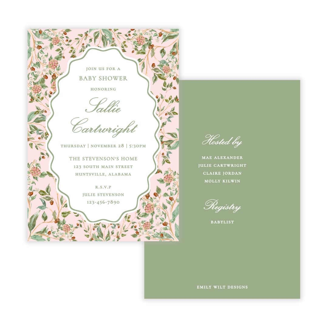Winter Chinoiserie Baby Shower Invitations - Pink