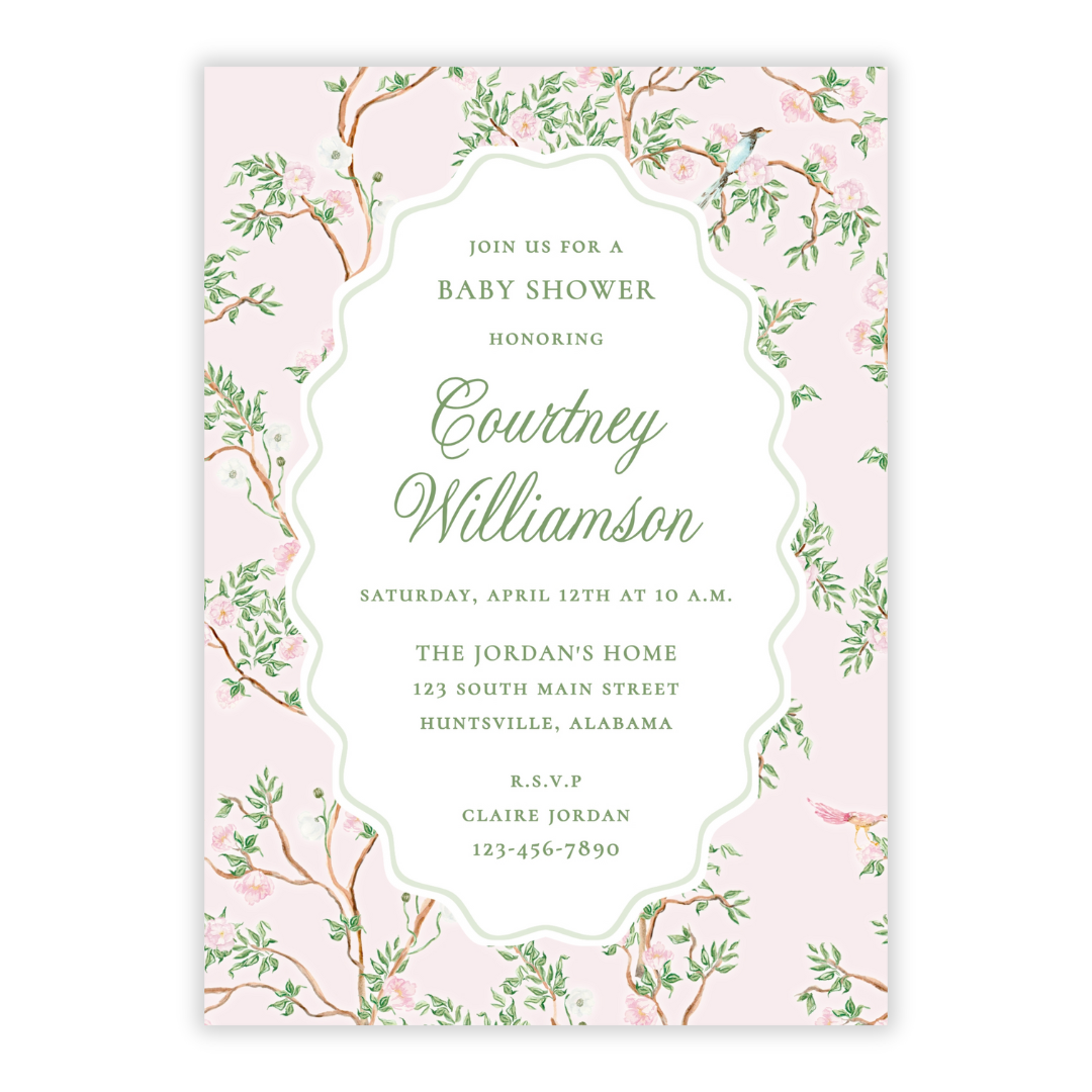 Spring Chinoiserie Shower Invitations - Pink