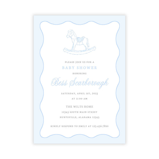 Rocking Horse Baby Shower Invitations - Blue