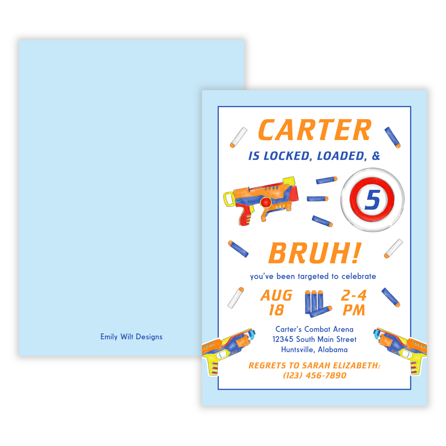 Foam Dart Gun Birthday Invitations