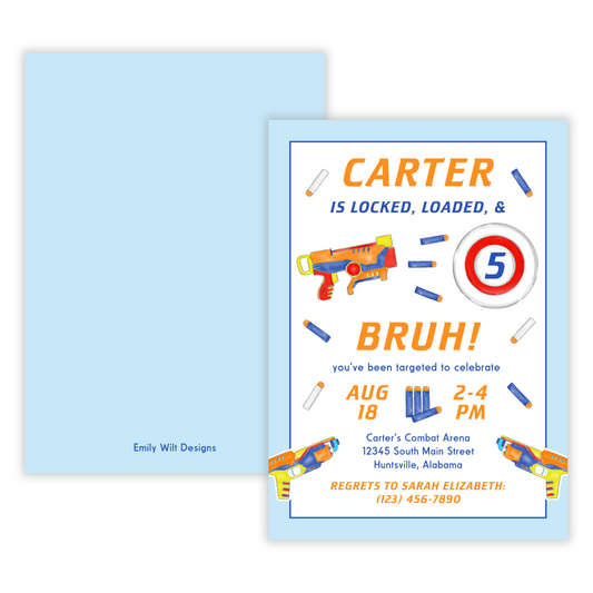 Foam Dart Gun Birthday Invitations