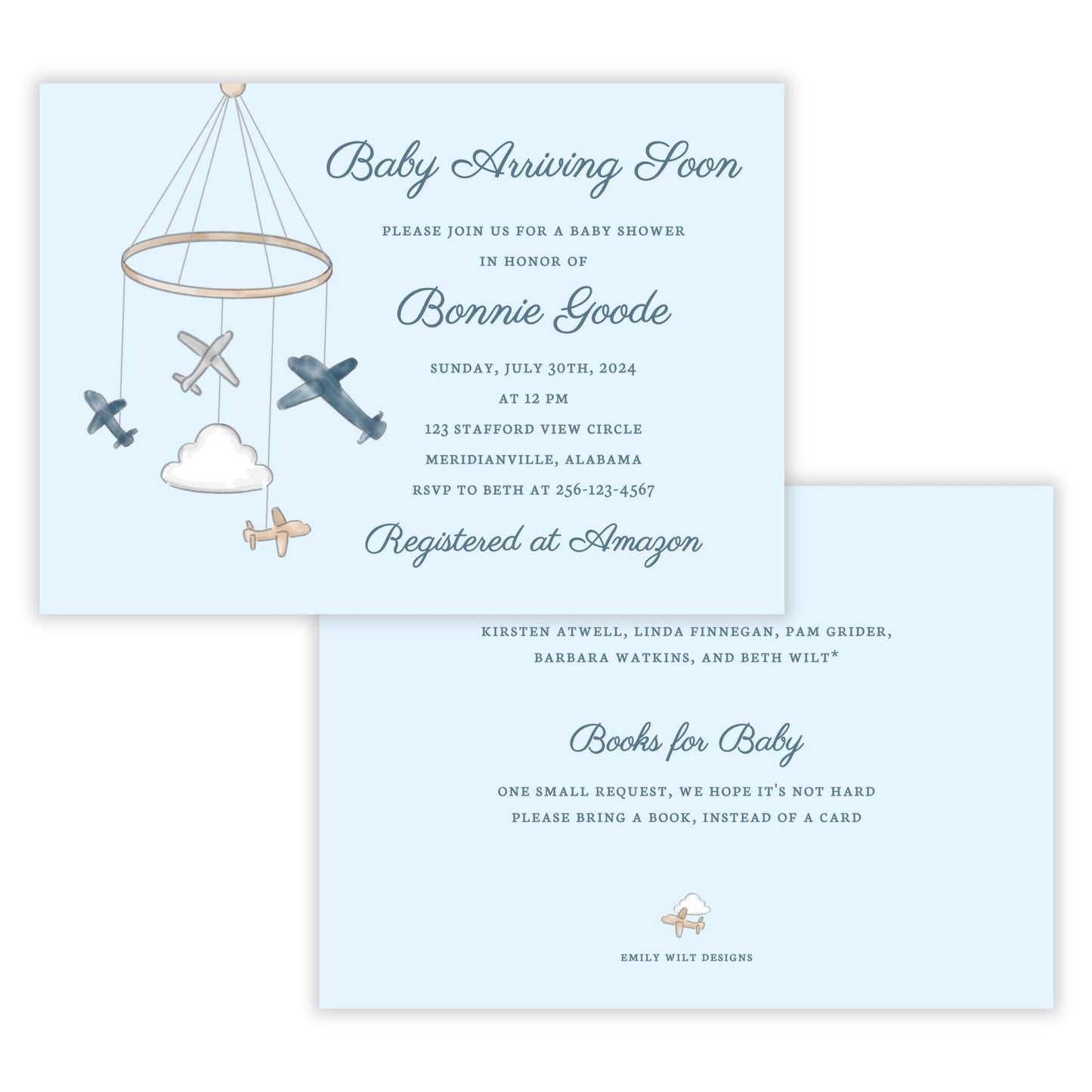 Airplane Baby Shower Invitations