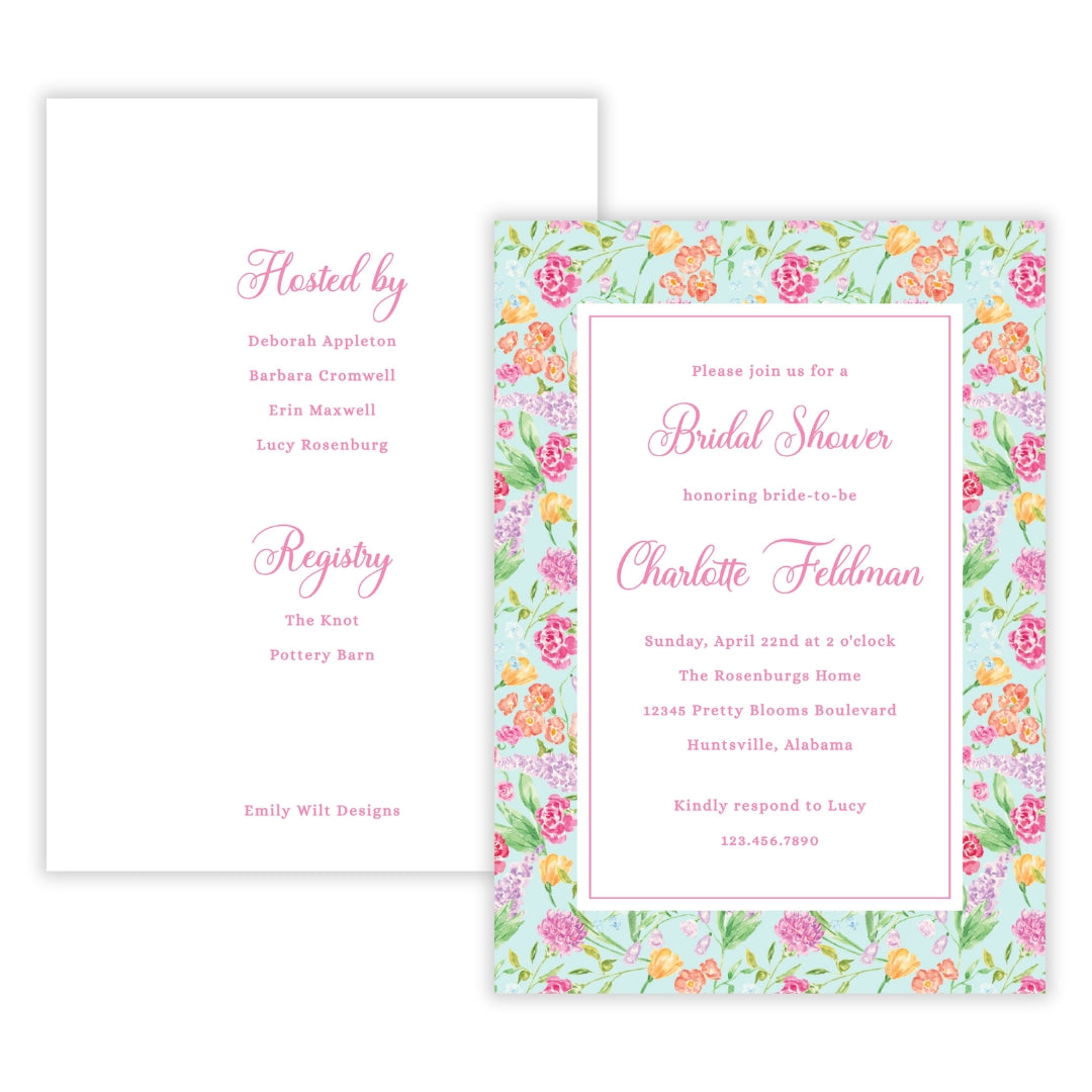 Genevieve's Garden Frame Bridal Shower Invitations (Mint)