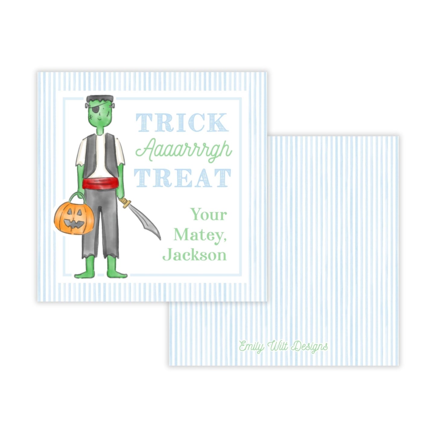 Kids Halloween Tags or Stickers - Frankenstein Pirate
