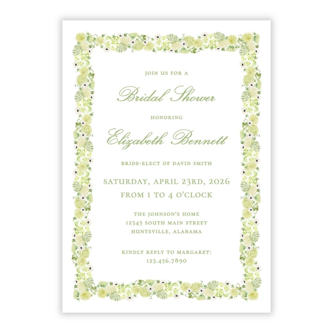 Limelight Hydrangea Bridal Shower Invitations (Frame)