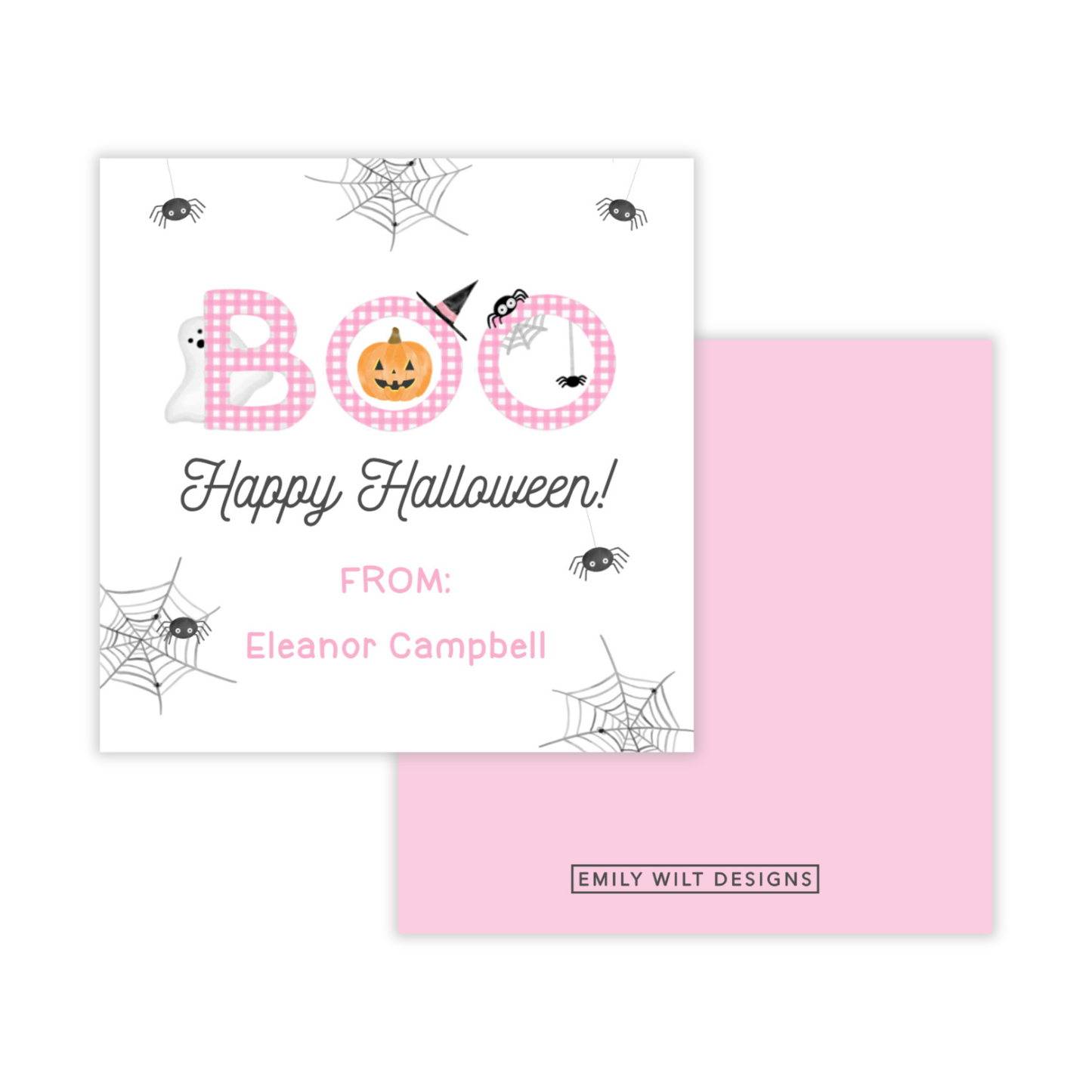 Kids Halloween Tags or Stickers - BOO (Pink)