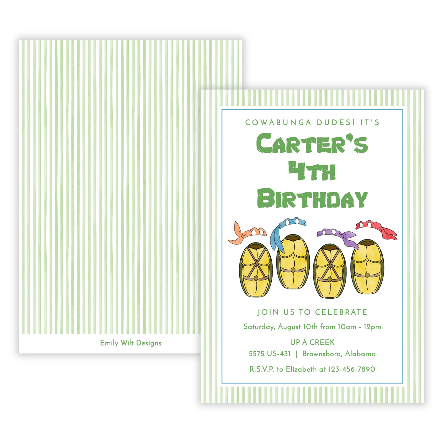 Karate Turtle Birthday Invitations