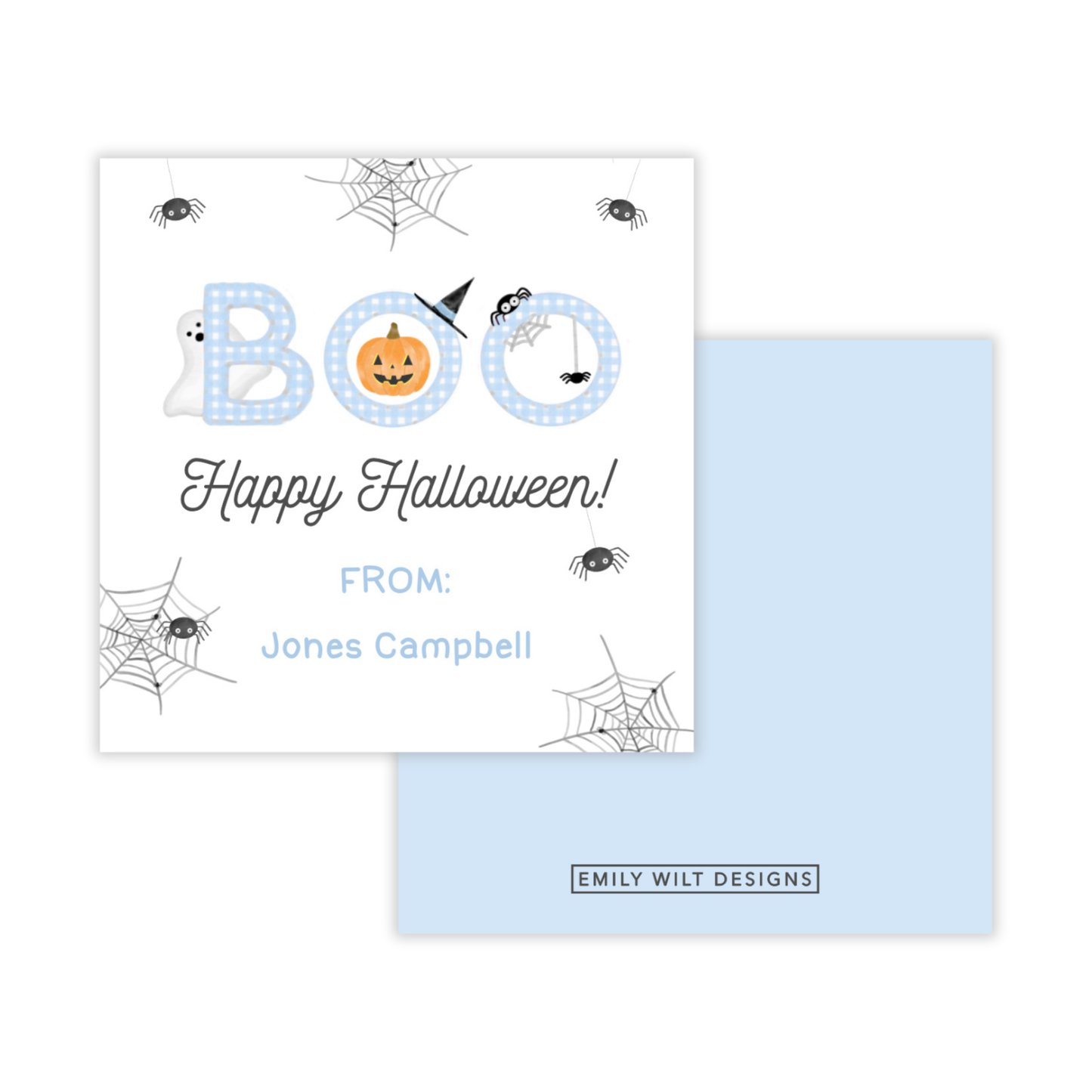 Kids Halloween Tags or Stickers - BOO (Blue)