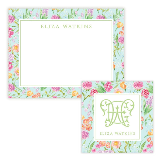 Genevieve's Garden Frame Mint Personalized Stationery Gift Set (Custom Bundle)