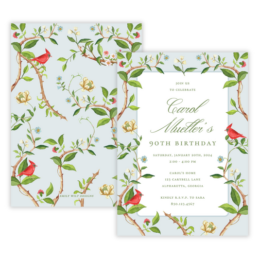Cardinal Chinoiserie Birthday Invitations