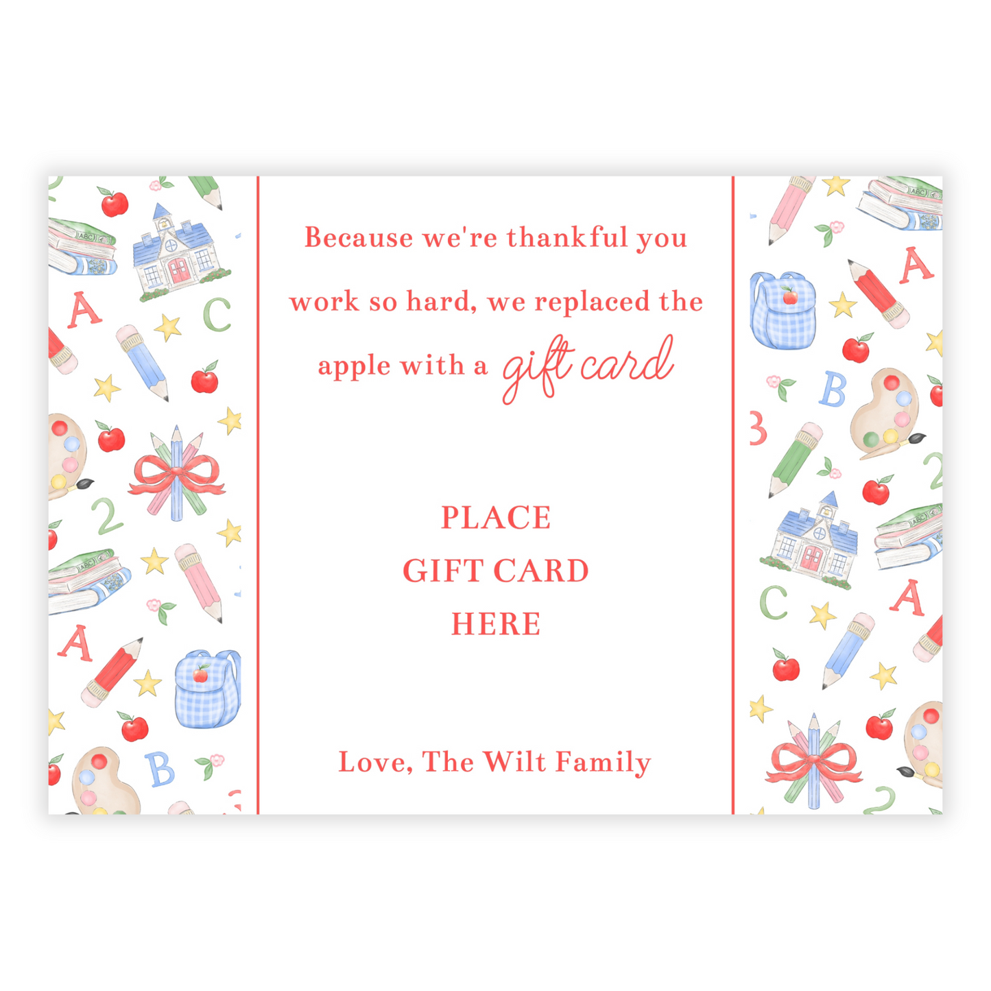 PRINTABLE Teacher Gift Card Holder - Preppy School Days