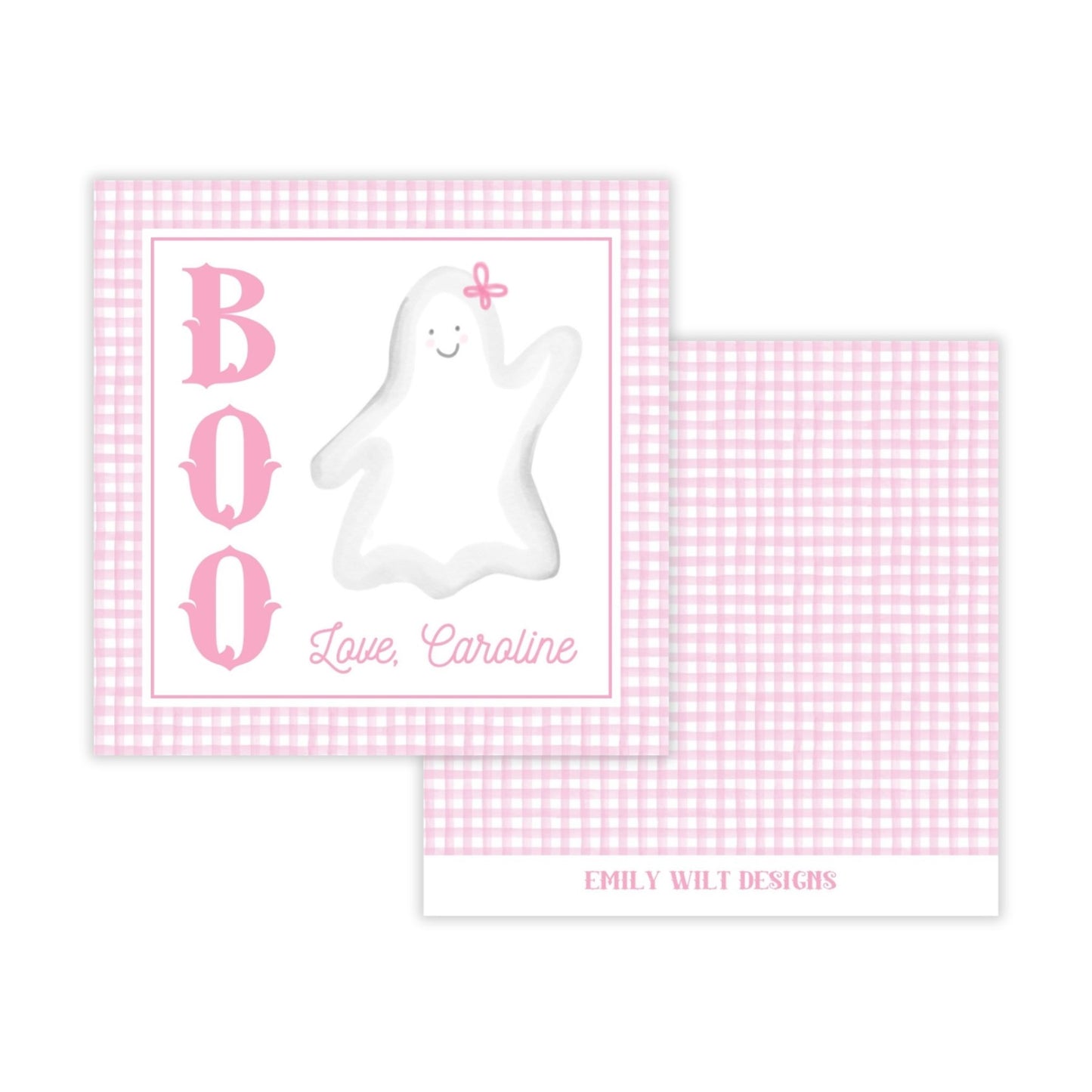 Kids Halloween Tags or Stickers - BOO Ghost (Pink)