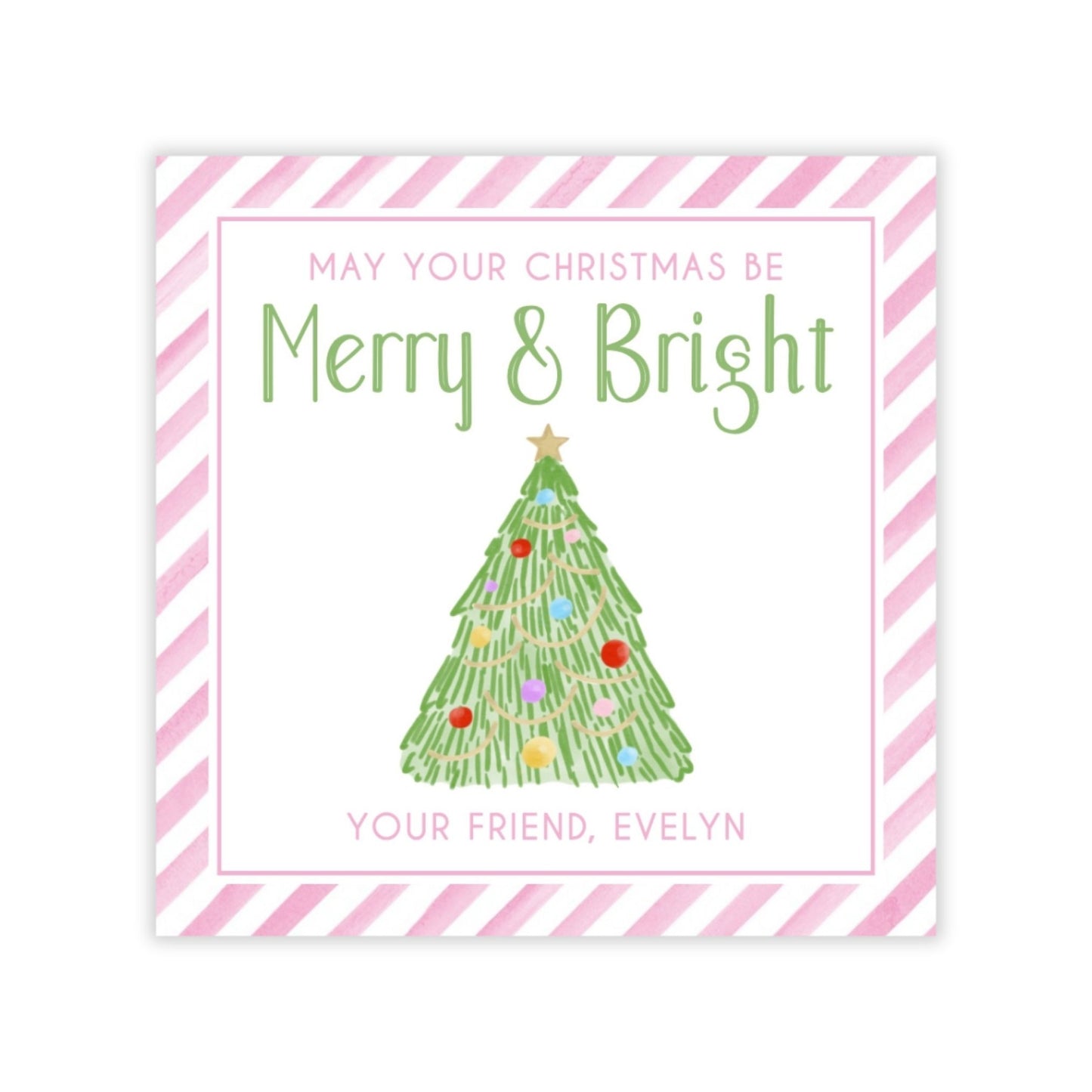 Holiday Gift Tags or Stickers for Kids - Merry and Bright (Pink)