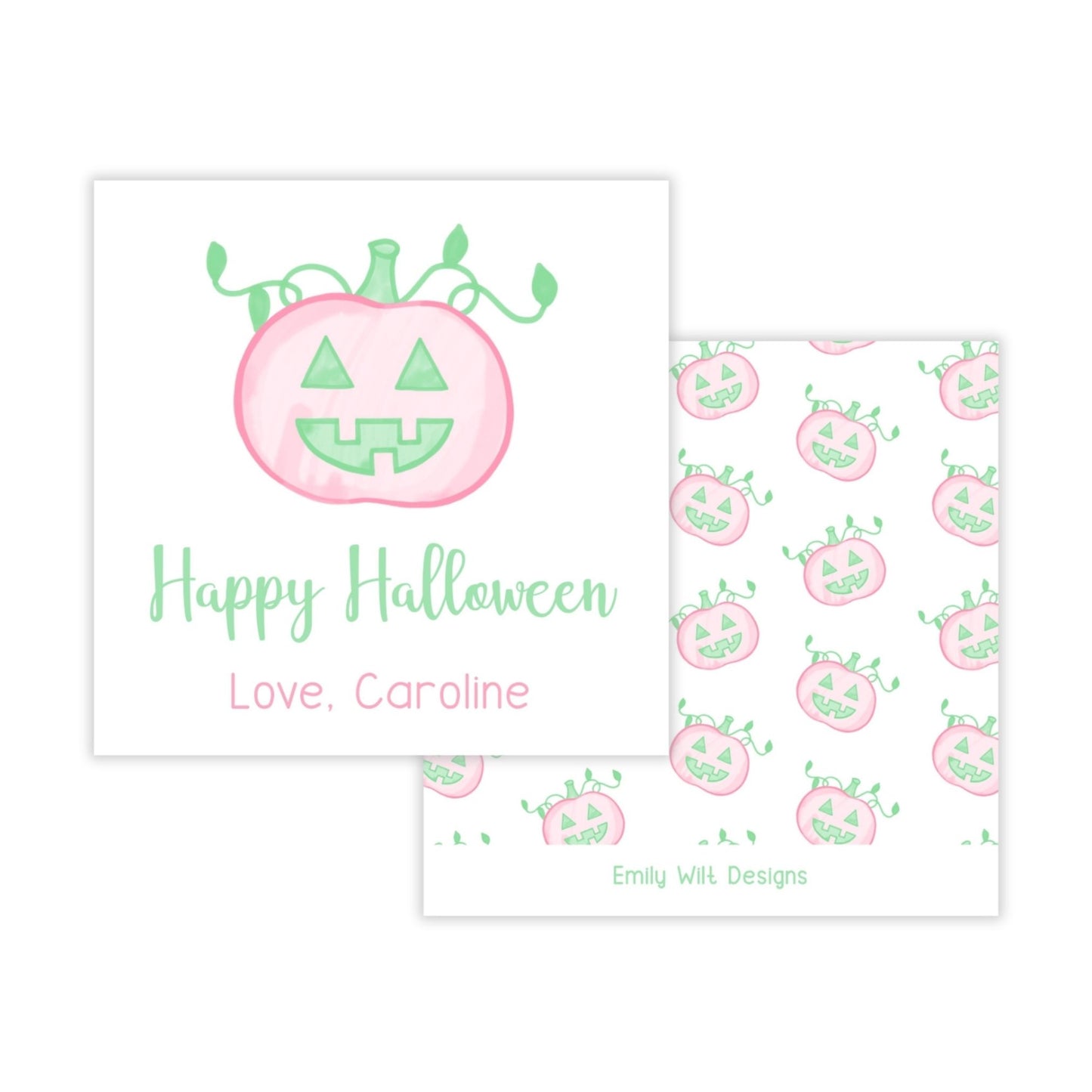 Kids Halloween Tags or Stickers - Pumpkin (Pink)