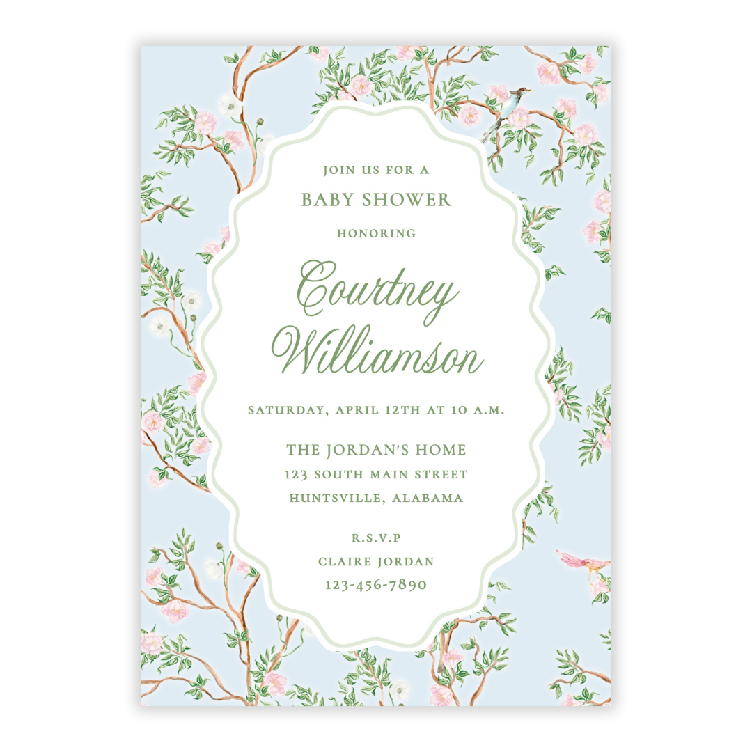 Spring Chinoiserie Baby Shower Invitations (Blue)