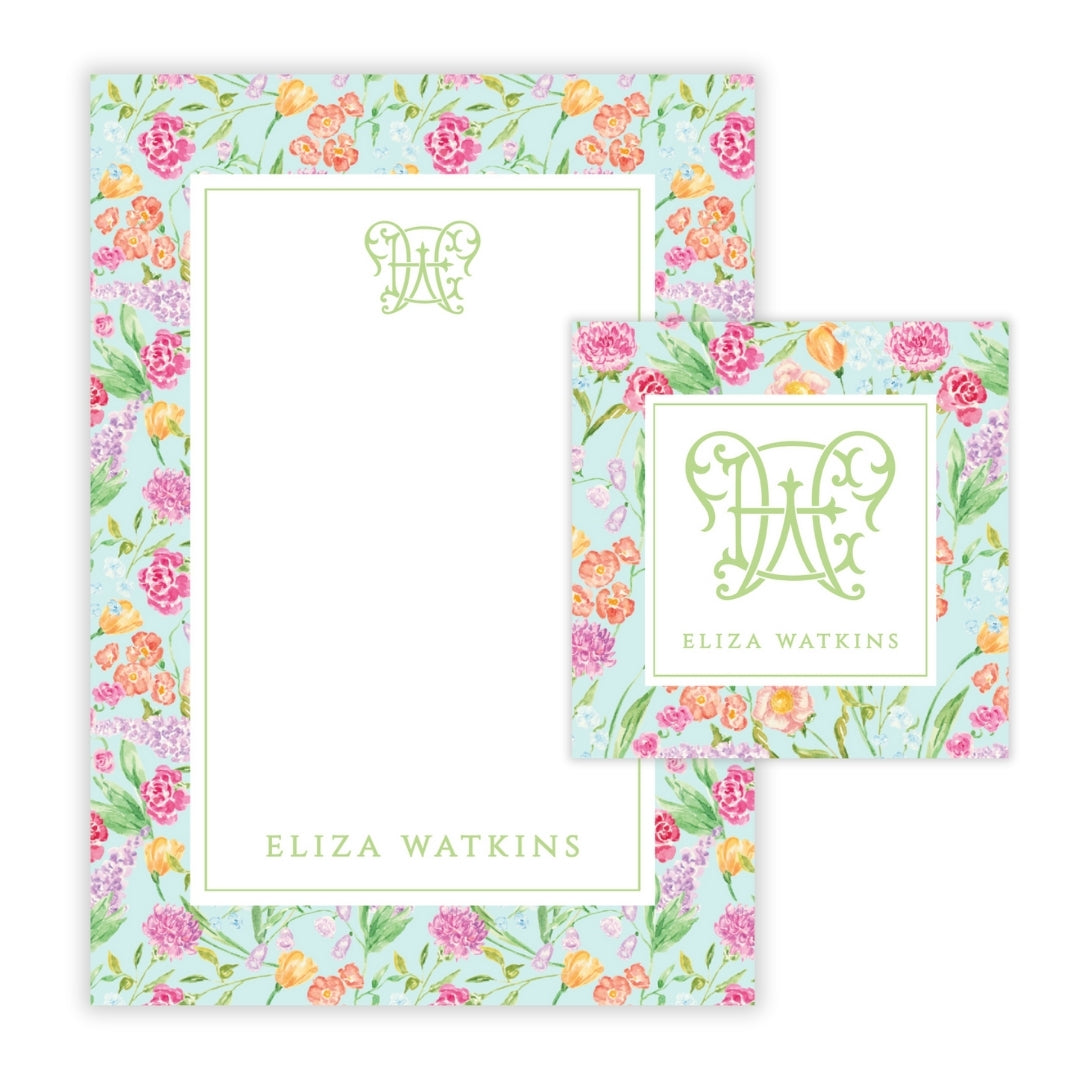 Genevieve's Garden Frame Mint Personalized Stationery Gift Set (Custom Bundle)
