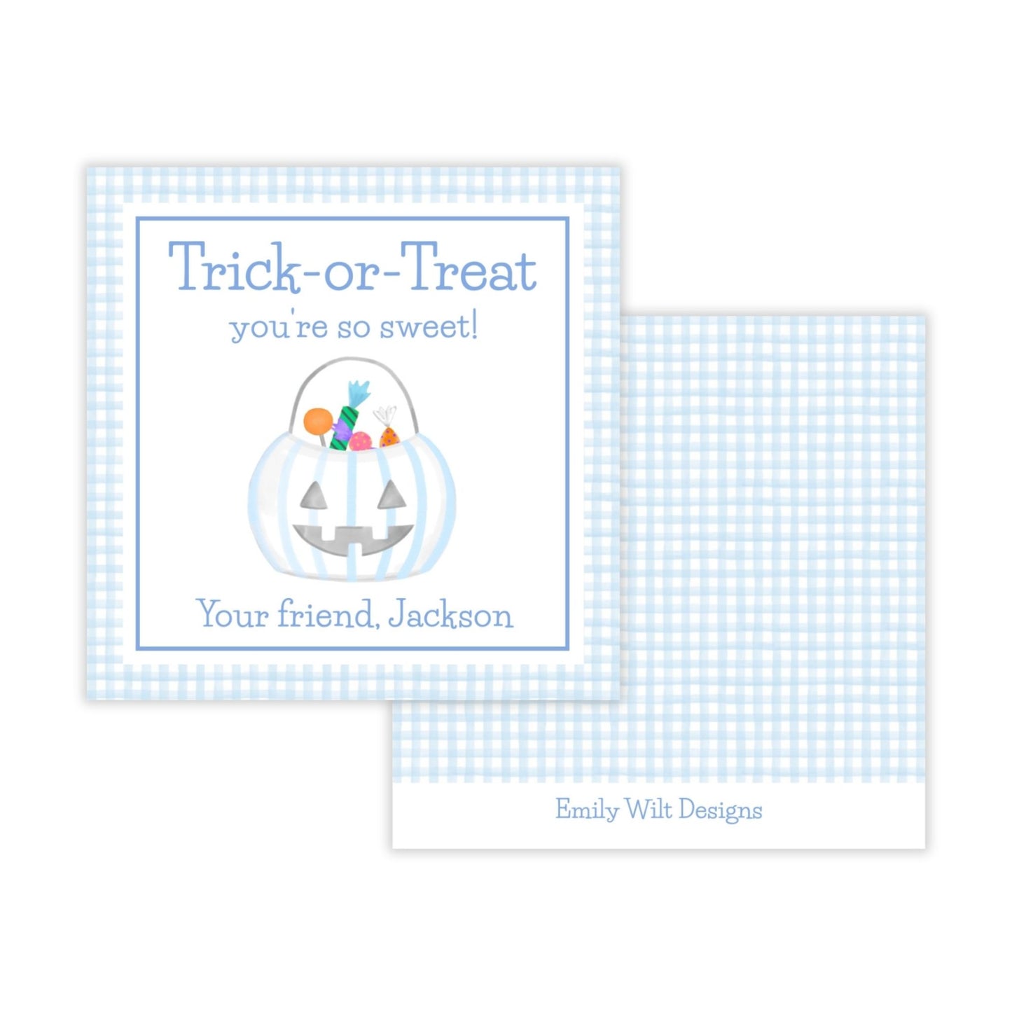 Kids Halloween Tags or Stickers - Candy Bucket (Blue)