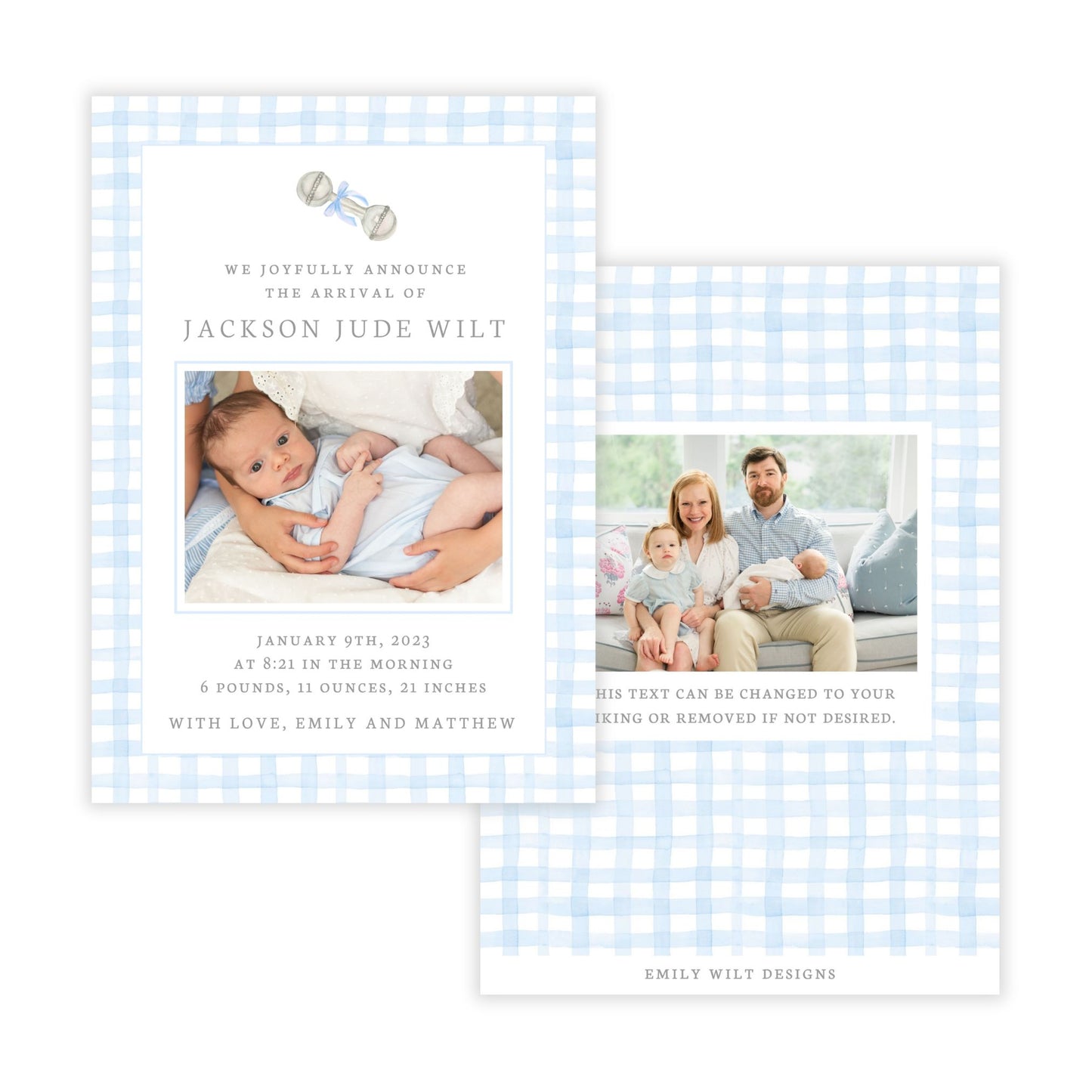 Birth Announcement Photo Card - Rattle, Blue