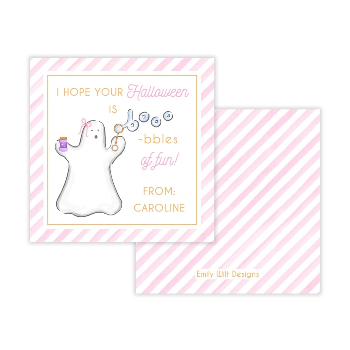 Kids Halloween Tags or Stickers - Bubbles (Pink)