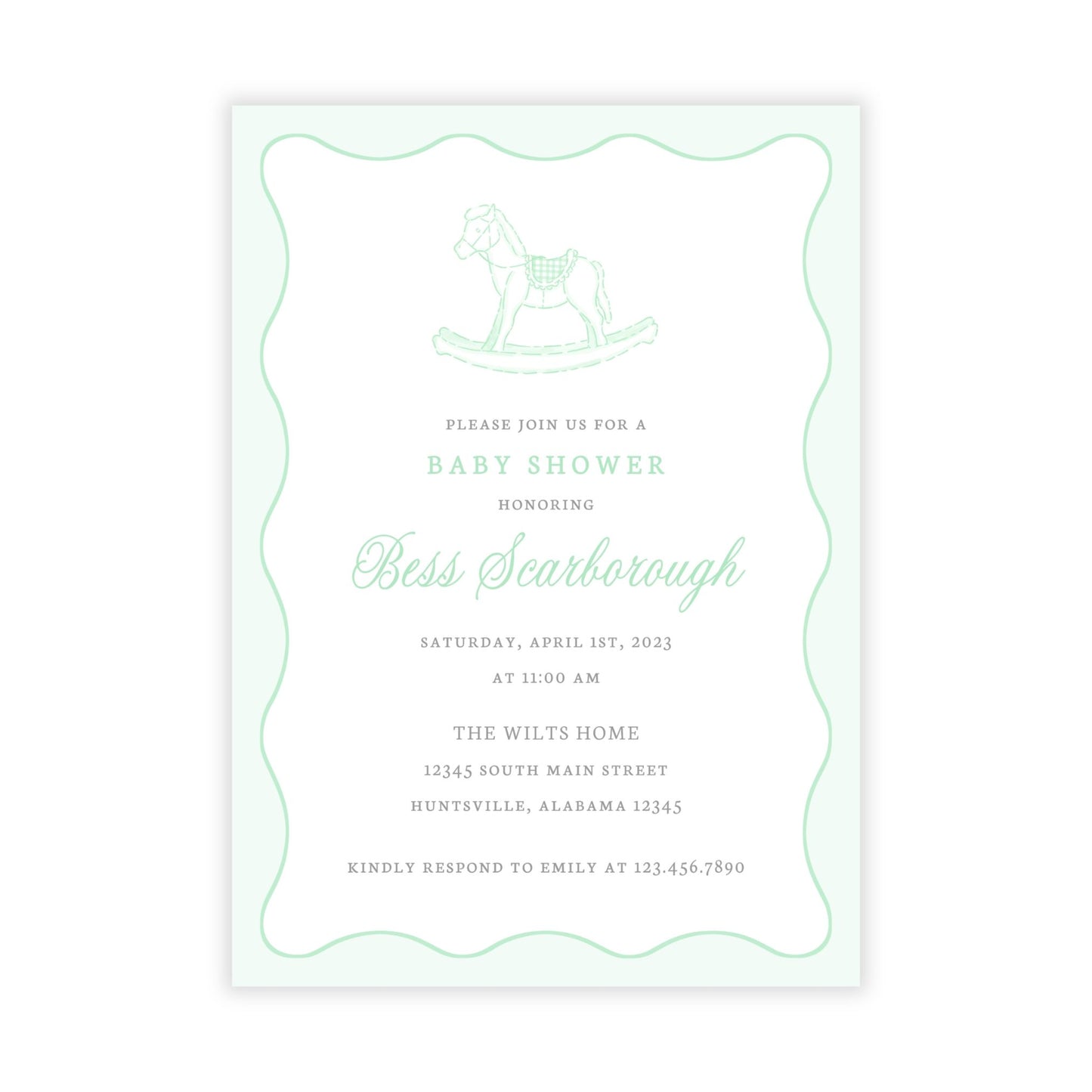 Rocking Horse Baby Shower Invitations - Green