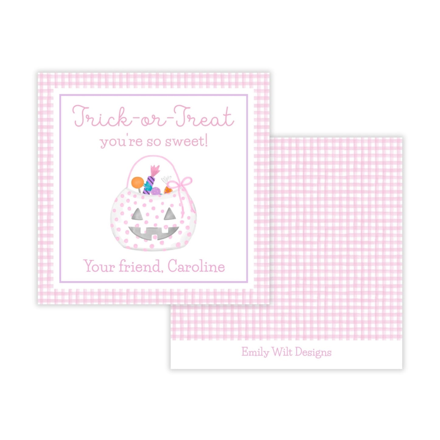 Kids Halloween Tags or Stickers - Candy Bucket (Pink)