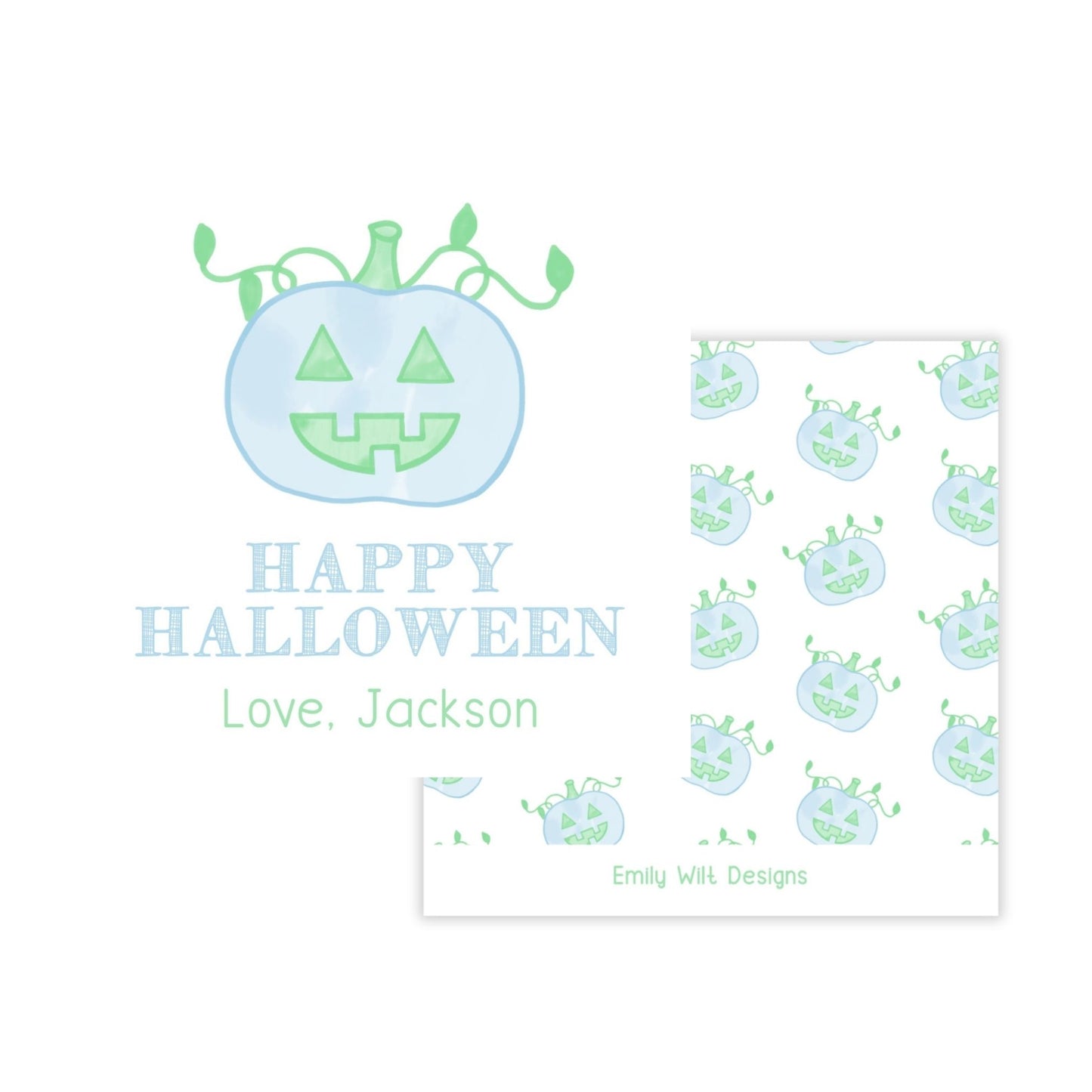 Kids Halloween Tags or Stickers - Pumpkin (Blue)