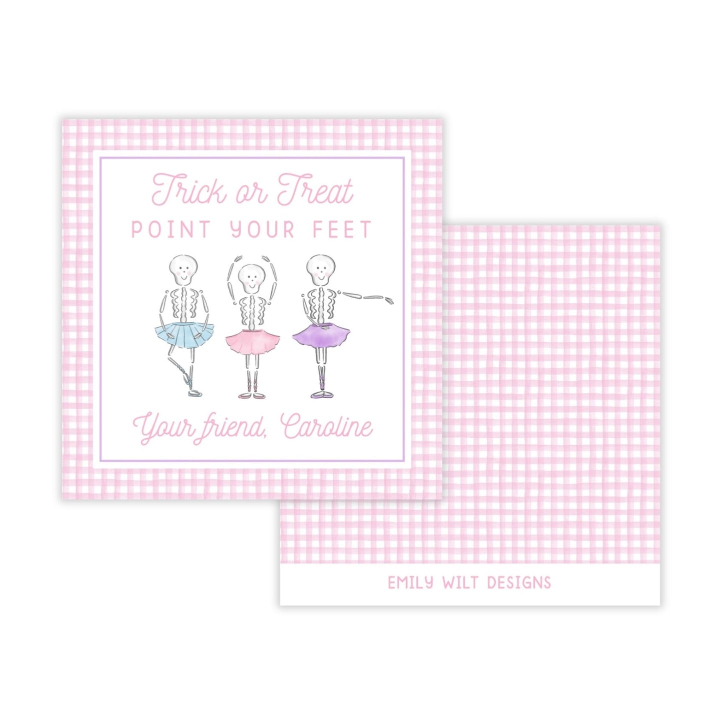 Kids Halloween Tags or Stickers - Skeleton Ballerinas